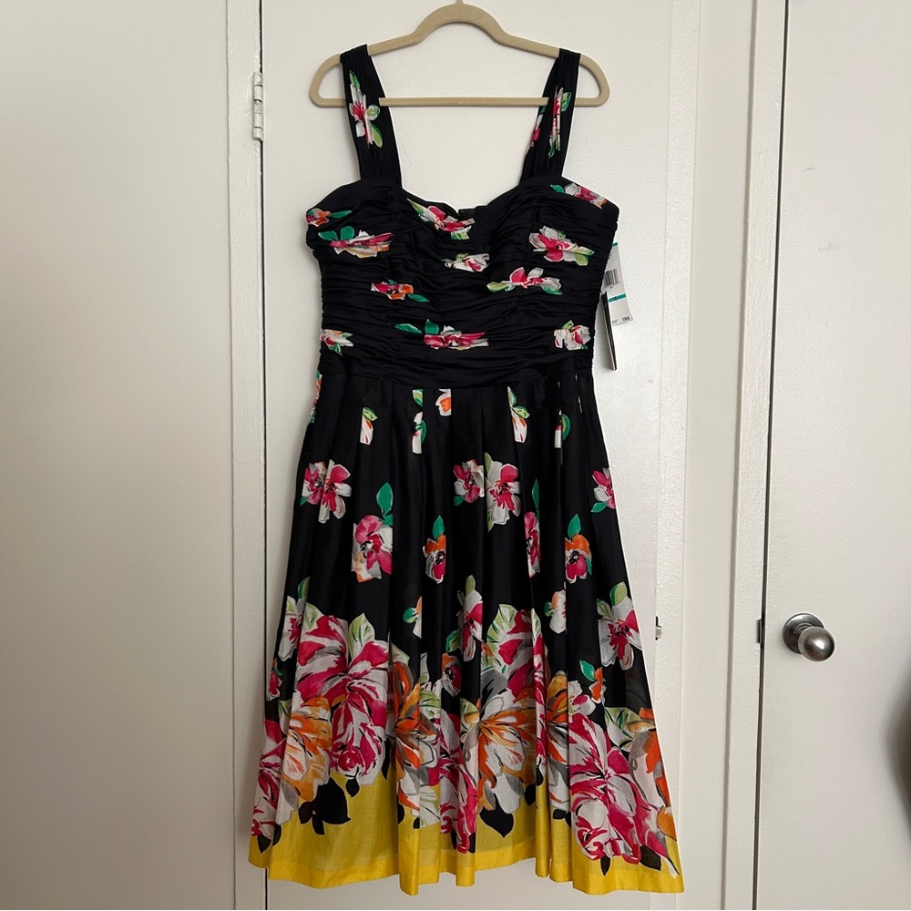 Jones New York Floral Dress with Pleated Ruched Bodice NWT  (Size 16)